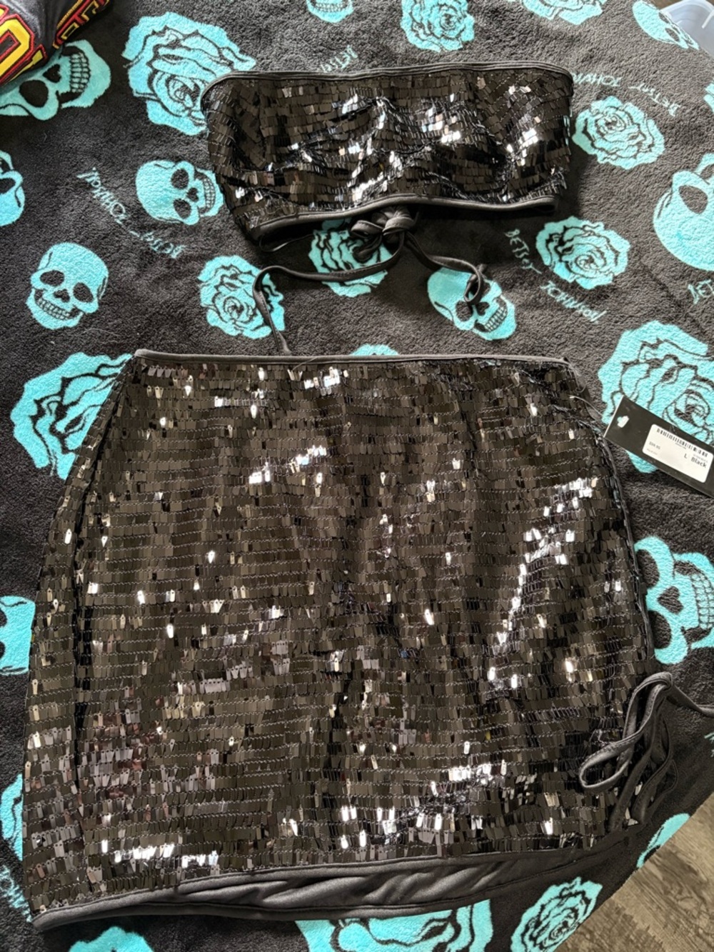 Black Sequin Mini Skirt by